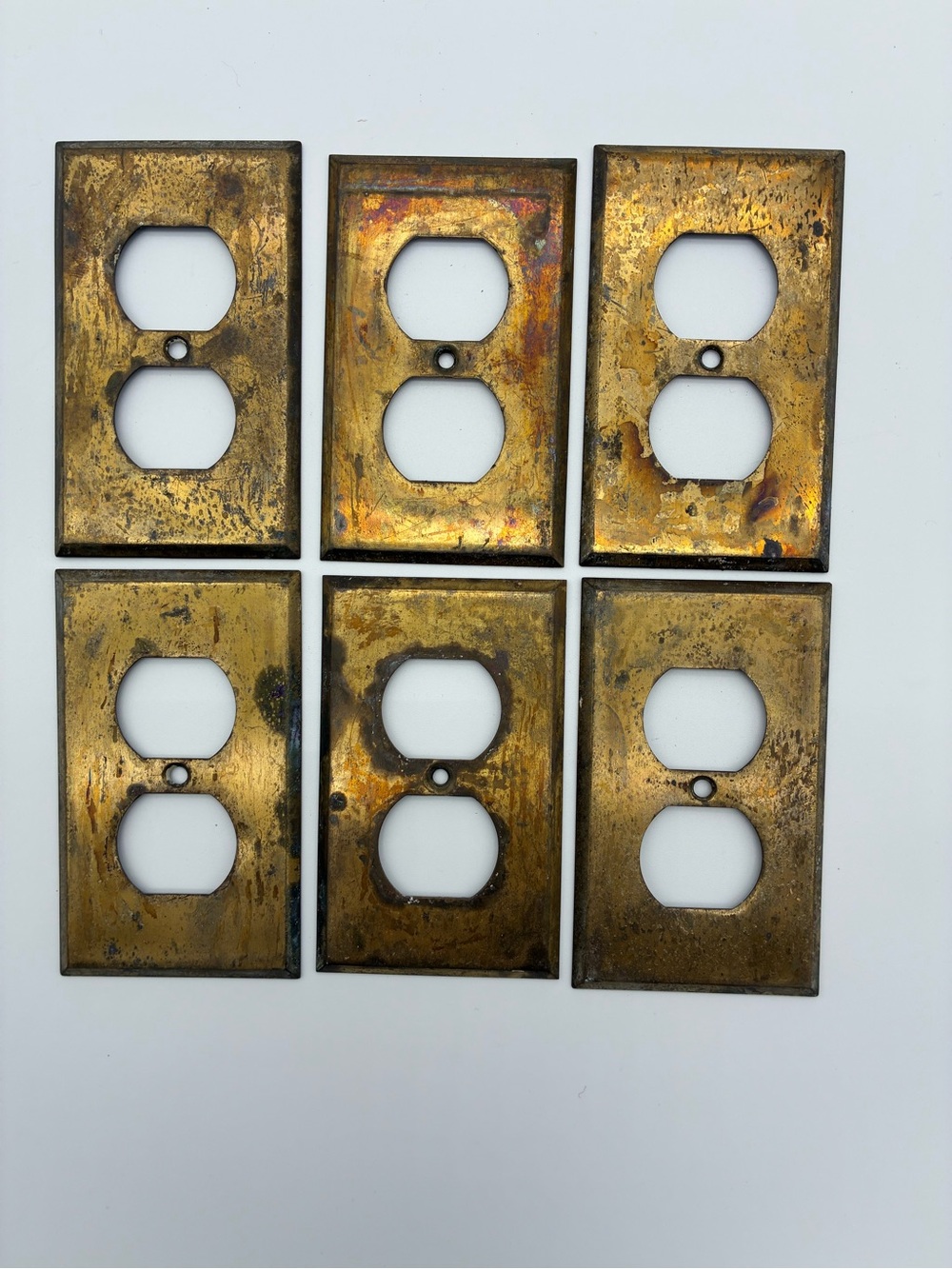 Vintage Brass Duplex Outlet Wall Plates Set of 6 Aged Patina Mid Century